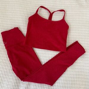 Beyond Yoga Red Seamless Crop Tank & Leggings Set